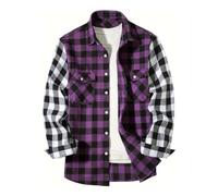 Men's Checked Long Sleeve Shirt Contrast Colour Lightweight Long Sleeve Shirt Casual Shirt Regular Fit Long Sleeve Checked Shirt Wood Futter Top Casual Shirt with Chest Pocket Outdoor Shirts, purple