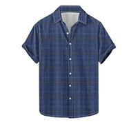 Men's Checked Shirt Flannel Shirt for Men Short Sleeve Casual Shirts Summer Tops Tartan Button Down Shirts Regular Fit Dress Holiday Tops Beach Plaid