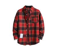 Mens Checked Shirt Long Sleeve Sweatshirt Check Shirts Regular Fit Button Up with Pockets Fashion Casual Shirt Tops Dress Shirts Lightweight Breathable Gingham Check Shirt Polyester+Cotton Red