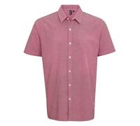 Mens Checked Shirt Short Sleeve Cotton Poplin Micro Gingham Check Office Top