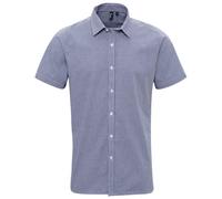 Mens Checked Shirt Short Sleeve Cotton Poplin Micro Gingham Check Office Top