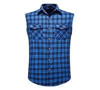 Mens Checked Shirt Sleeveless Tshirt Casual Flannel Button Down Shirts Regular Fit Sleeveless Vest Work Shirts Tops for Pockets Vintage Loose Fit Cowboy Vest Blue