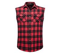 Mens Checked Shirt Sleeveless Tshirt Casual Flannel Button Down Shirts Regular Fit Sleeveless Vest Work Shirts Tops for Pockets Vintage Loose Fit Cowboy Vest Red