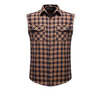 Mens Checked Shirt Sleeveless Tshirt Casual Flannel Button Down Shirts Regular Fit Sleeveless Vest Work Shirts Tops for Pockets Vintage Loose Fit Cowboy Vest Brown
