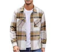 Men's Checked Shirts Button Down Cotton Long Sleeve Shirts 2 Pockets Utility Thermall Tartan Lumberjack Shirt Men Regular Fit Collared Plaid Jacket