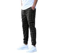Mens Checked Trousers | Casual Cotton Linen Drawstring Pants | Elasticated Waist Slim Fit Lace-Up Trousers for Men | Summer Business Office Smart Work Srousers | Classic Plaid Harem Chino Pants Black