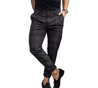Men's Checked Trousers, Long, Regular Fit, Stretch Trousers, Checked Pattern, Men's Trousers, Leisure Trousers, Business Trousers For Men (Color : Black, Size : XL)
