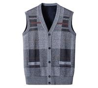 Men's Checkered Knitted Wool Vest, Button-Up Sleeveless Sweater, Warm Thermal Winter Gilet, Classic V-Neck Woolen Waistcoat for Men, Soft Sleeveless Cardigan, Casual Knitted Bodywarmer