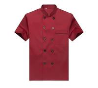 Mens Chef Coat Cooking Jacket Chief Works Kitchen Restaurant Canteen Costume Short/Long Sleeve Kitchen Staff Work Uniform Unisex Chef Coat Cooking Clothes,Red,5XL