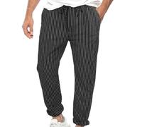 Men's Chef Trousers Smart Casual Baggy Striped Printed Professional Work Pants with Elastic Waist Classic Fit Drawstring Chef Pants for Restaurant, Kitchen & Hotel Uniforms with Pockets Black