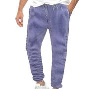 Men's Chef Trousers Smart Casual Baggy Striped Printed Professional Work Pants with Elastic Waist Classic Fit Drawstring Chef Pants for Restaurant, Kitchen & Hotel Uniforms with Pockets Blue