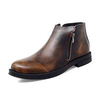 Men's Chelsea Ankle Boots Double Side Zip Retro Cowhide Leather Slip On Wearable Waterproof Non Slip Anti-slip Formal Dress Pull On(Brown,6 UK)