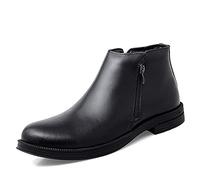 Men's Chelsea Ankle Boots Double Side Zip Retro Cowhide Leather Slip On Wearable Waterproof Non Slip Anti-slip Formal Dress Pull On(Black,6.5 UK)