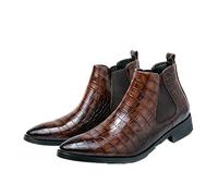 Men's Chelsea Ankle Boots Round Toe Faux Crocodile Print PU Leather Slip On Non Slip Wearable Anti-slip Waterproof Formal Fashion Pull On(Brown,10 UK)