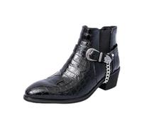 Men's Chelsea Boots Crocodile Pattern Ankle Shoes with Metal Chain Black