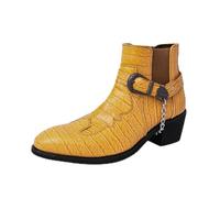 Men's Chelsea Boots Crocodile Pattern Ankle Shoes with Metal Chain Yellow