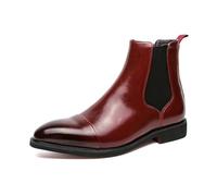 Men's Chelsea Boots Faux Leather Lightweight Casual Chukka Ankle Boots Slip-on Elastic Dress Boots for Men,Red,8.5 UK