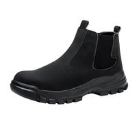 Mens Chelsea Boots Pull On Ankle Boots Leather Look Elastic Side Panel Chunky Textured Sole Casual Outdoor Boots Lightweight Everyday Footwear For Jeans Travel Autumn Winter Tan Black