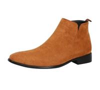 Mens Chelsea Boots Suede Look Pull On Ankle Boots Almond Toe Low Heel Smart Casual Footwear Lightweight Everyday Shoes For Office Jeans Chinos Travel Autumn Winter Black Tan Grey Beige