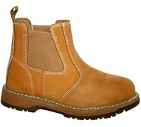 Mens Chelsea Safety Boots Steel Toe Cap Leather Pull On Work Shoes Working Ankle Lightweight & Breathable Footwear (Honey, UK Footwear Size System, Adult, Men, Numeric, Medium, 8)