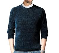 Men's Chenille Crewneck Sweater Long Sleeve Regular Fit Knitted Sweater Winter Fleece Pullover Warm Fleece Lined Sweatshirts, Green, Large