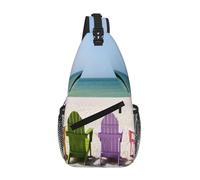 Men'S Chest Bag, Chairs Beside Blue Sea Sky, Lightweight Durable Sling Backpack For Daily Commute, Travel, Work & School, Crossbody Messenger Bag, Adjustable Strap Unisex Chest Pack For Gym, Hiking