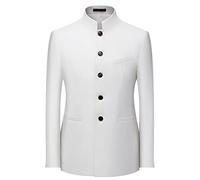 Men's Chinese Clothing Zhongshan Formal Clothing Designer Business Jacket Suit Jacket Regular Fit Coat Casual Suit Blazer Jackets Sport Coats Dress Suit for Men, White, L