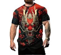 Men's Chinese Dragon 3D Printed T Shirt Retro 3D Graphic Fashion Street T-Shirts Short Sleeve Round Neck Sport Tops