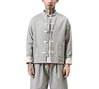 Men's Chinese Style Jacket, Long Sleeve, Grandad Collar, Warm Coat Grey 2XL