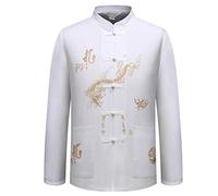 Men's Chinese Traditional Long Sleeve/Short Sleeve Stand Collar Tang Suit with Dragon Design Tai Chi Shirt Kung Fu Uniform Training Clothing