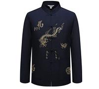 Men's Chinese Traditional Long Sleeve/Short Sleeve Stand Collar Tang Suit with Dragon Design Tai Chi Shirt Kung Fu Uniform Training Clothing