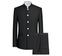 Men's Chinese Tunic Suit Vintage Mandarin Collar Blazer Pants Set 2 Piece Traditional Luxury Formal Suit Sets (Black A1,XXL)