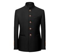 Men'S Chinese Tunic Suits Mandarin Collar Formal Jacket Men'S Solid Suit Slim Fit Blazer Male Zhongshan Suit Jacket Mandarin Collar Blazer, Slim Fit Nehru Jackets, Single Breasted Black