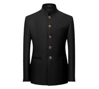 Men's Chinese Tunic Suits Mandarin Collar Formal Jacket Men's Solid Suit Slim Fit Blazer Male Zhongshan Suit Jacket Black