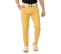 Men's Chino Pants Stretch Basic Cotton Slim Fit CD842 Mustard W36 L32
