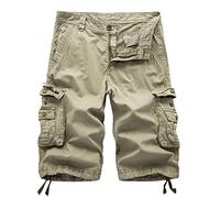 Men's Chino Shorts Lightweight Cotton Multi-Pocket Loose Fit Work Short Casual Combat Shorts Men's Cargo Work Board Short with Zipper Pockets