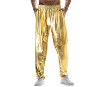 Men's Chino Trousers Shiny Metal Shiny Casual Trousers Night Club Disco Trousers Stylish Trousers Men, gold, L