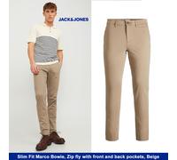 Mens Chinos by Jack & Jones Zip Fly with Front and Back Pockets, Navy or Black