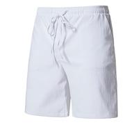 Mens Chinos Dress Shorts Casual Elastic Waist Pull On Work Shorts Cotton Drawstring Elastic Waist Relaxed Fit Summer Dress Short Pants with Pockets White