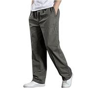 Mens Chinos Regular Fit Elasticated Waist Chino Trousers Summer Casual Cotton Pants with Pockets Plain Colour Lightweight Bottoms Straight Leg Daily Wear for Men Plus Size