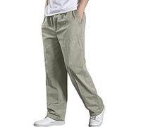 Mens Chinos Regular Fit Elasticated Waist Chino Trousers Summer Casual Cotton Pants with Pockets Plain Colour Lightweight Bottoms Straight Leg Daily Wear for Men Plus Size