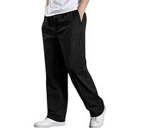 Mens Chinos Regular Fit Elasticated Waist Chino Trousers Summer Casual Cotton Pants with Pockets Plain Colour Lightweight Bottoms Straight Leg Daily Wear for Men Plus Size