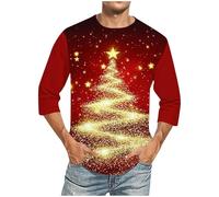 Men's Chrismtas Jumper Mens Snowflakes Printed Sweatshirt Christmas Tree Graphic Pullover 3/4 Sleeve Shirt, Xmas Round Neck Blouse Ugly Funny Sweater Novelty Sweatshirts Festival Tops Plus Size