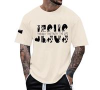 Mens Christian Jesus Saying 'The Way The Truth The Life' | Casual Oversized T-Shirt with Faith Statement, style_l01 beige, 4XL