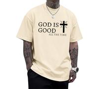 Men's Christian T-Shirts GOD is Good Cotton Tees Religious Cross Printed T-Shirt Short Sleeve Tops Oversize Vacation Clothes