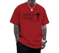 Men's Christian T-Shirts GOD is Good Cotton Tees Religious Cross Printed T-Shirt Short Sleeve Tops Oversize Vacation Clothes