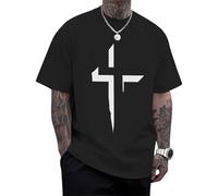 Men's Christian T-Shirts Religious Cross Printed Tees Short Sleeve Cotton T-Shirt Drop Shoulder Casual Tops Travel & Black XL