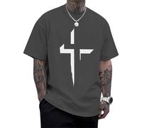 Men's Christian T-Shirts Religious Cross Printed Tees Short Sleeve Cotton T-Shirt Drop Shoulder Casual Tops Travel & Gray 3XL