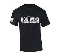 Mens Christian Tshirt God Wins I've Read The Final Chapter Short Sleeve T-Shirt, Black, S