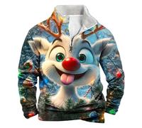 Men's Christmas 3D Printed Sweatshirt Mens Fleece Pullover Reindeer Snowflakes Graphic Jumper Xmas Stand Collar Shirt 1/4 Zipper Sweater Long Sleeve Tops with Front Pocket Blouse Casual Jumpers